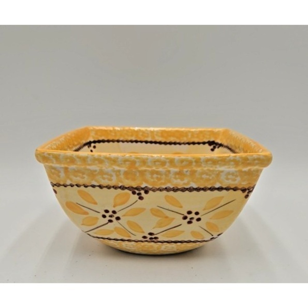 Temptations Old World Square Yellow Brown Floral 1.5qt Bowl Dish Casserole MCM